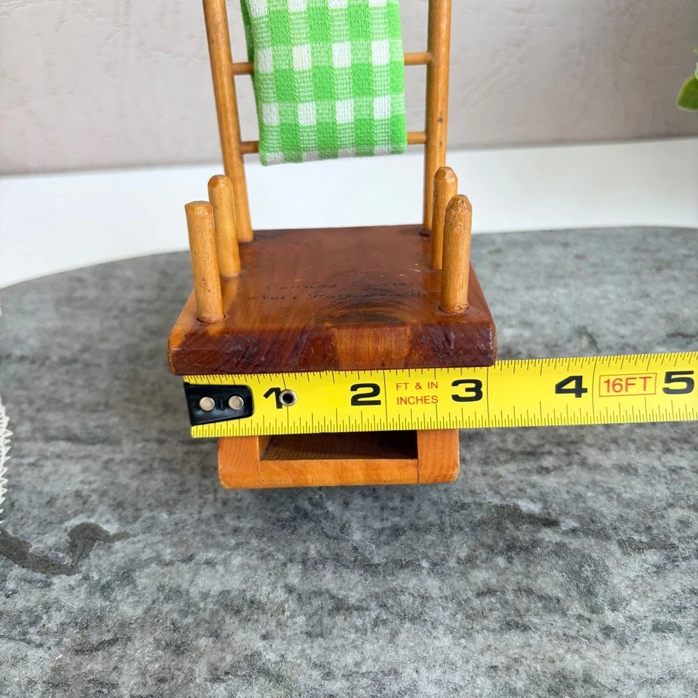 Vintage Carlsbad Caverns Wooden Rocking Chair Pin Cushion and Bobbin Holder